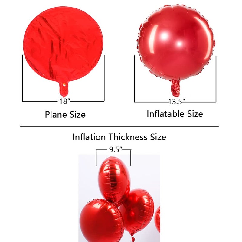 Adeer 18" Red Round Shaped Foil Balloons Mylar Helium Balloons for Birthday Party Wedding Baby Shower Decorations, Pack of 20 - Image 4